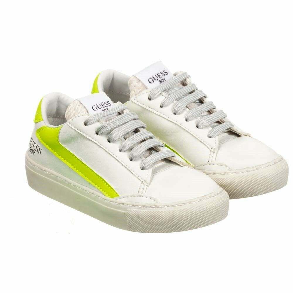 koelkast Draak kleding Guess Boys White & Neon Green Trainers | Junior Couture USA