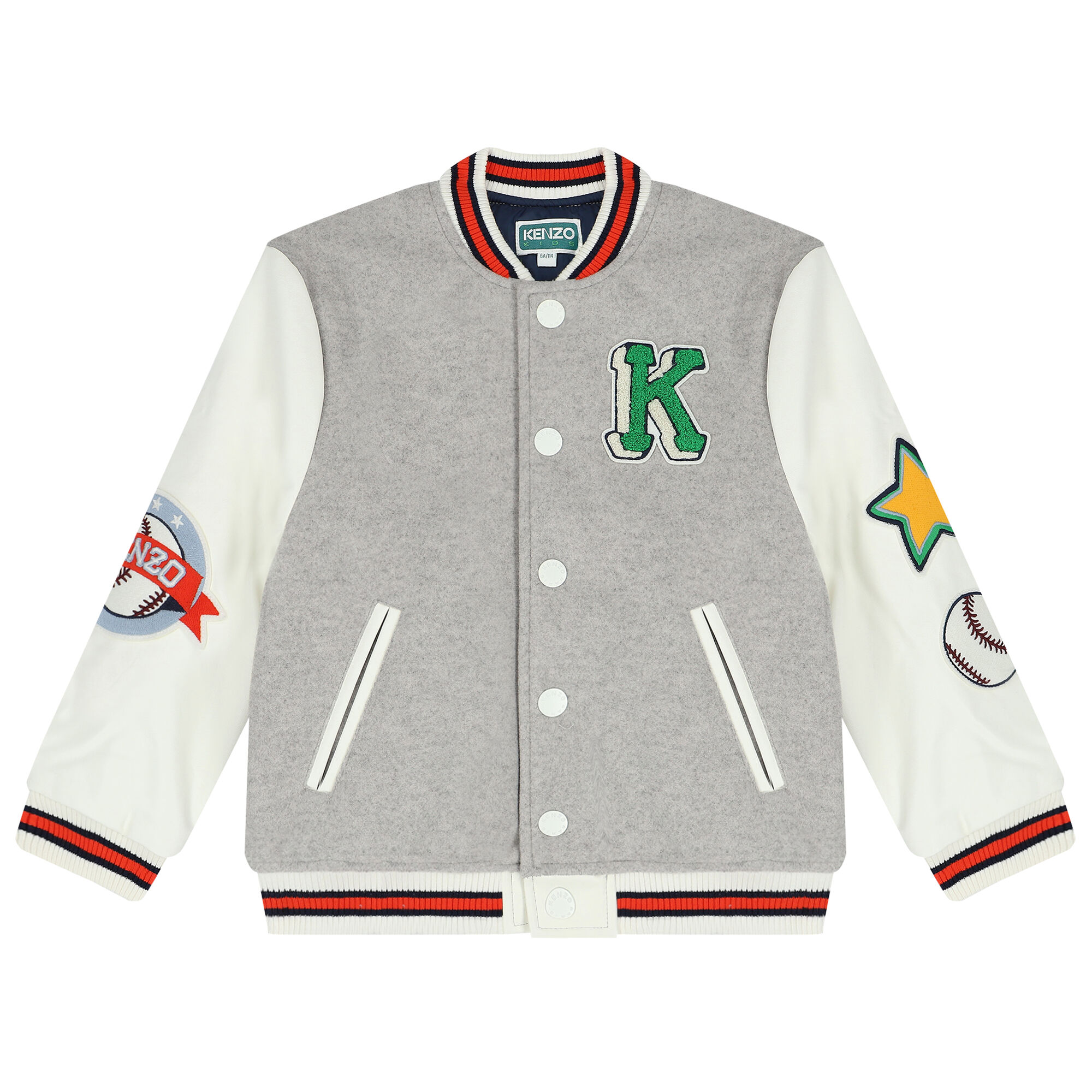 KENZO KIDS Boys Grey & Ivory Logo Varsity Jacket | Junior