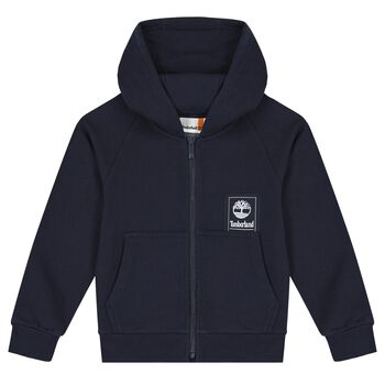 Boys Navy Blue Logo Hooded Zip Up Top