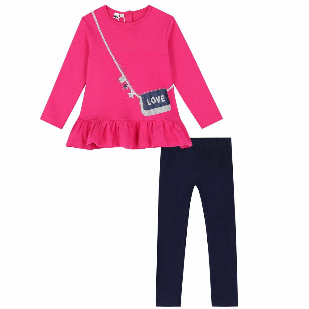 iDO Girls Pink & Navy Blue Leggings Set