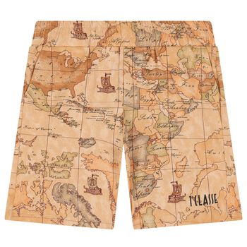 Boys Beige Geo Map Shorts