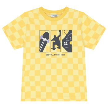 Boys Yellow & White Check Skater T-Shirt