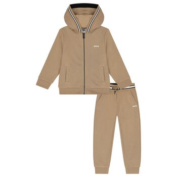 Boys Beige Logo Tracksuit