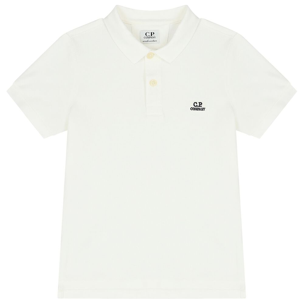 C.P. Company Kids Boys Ivory Logo Polo Shirt | Junior Couture USA