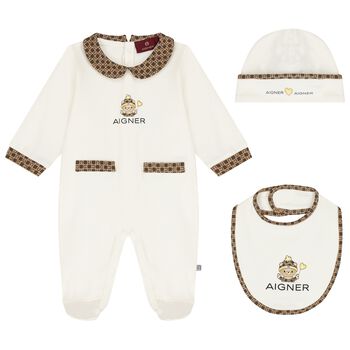 Ivory Teddy Bear Logo Babygrow Set