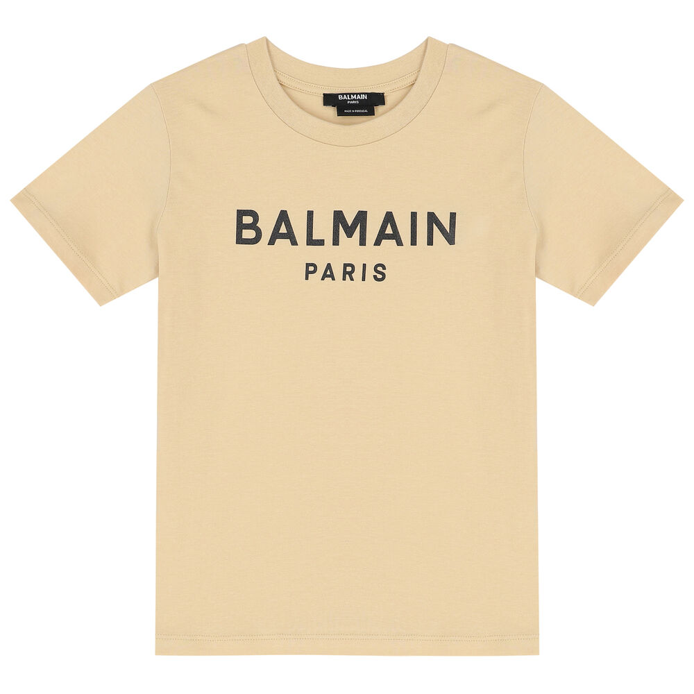 kig ind TVstation boliger Balmain Boys Beige Logo T-Shirt | Junior Couture USA