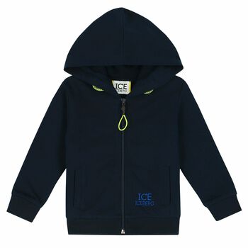 Younger Boys Navy Logo Hooded Top
