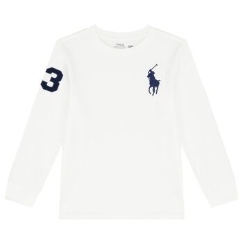 Boys White Logo Long Sleeve Top