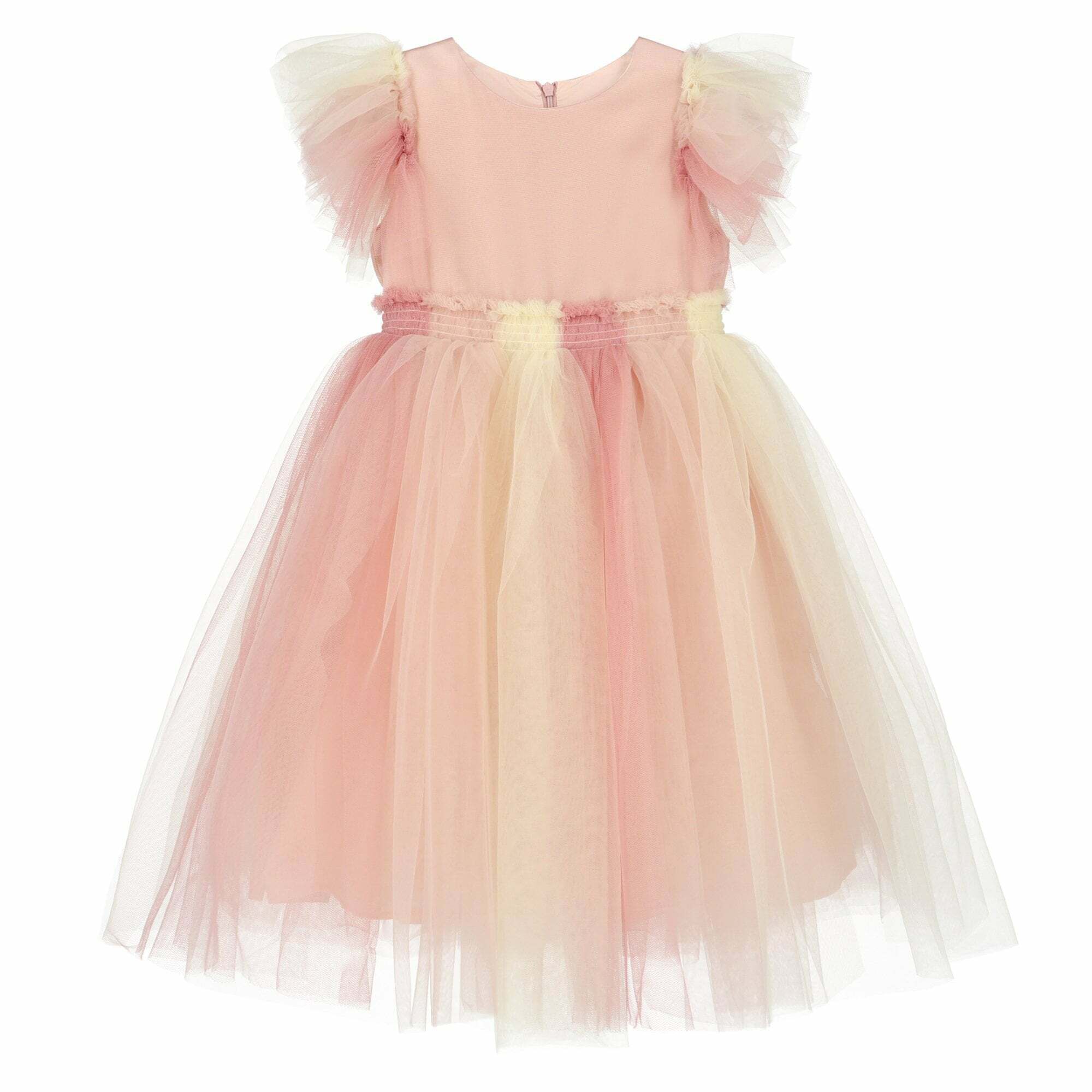 Patachou tulle-detail short-sleeved dress - Pink