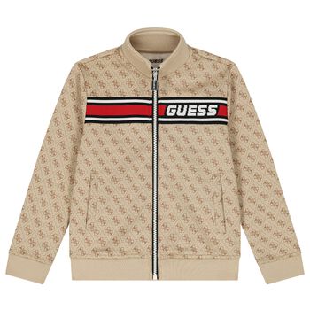 Boys Beige Logo Zip Up Top