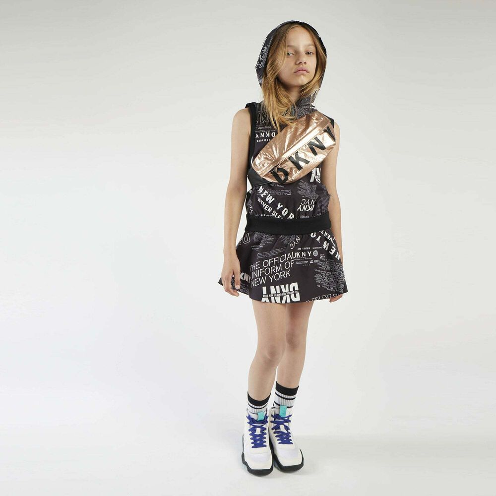 DKNY Kids Girls Sliver Black Logo Dress New York Streetwear Look