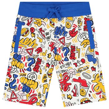 Boys White & Blue Logo Shorts