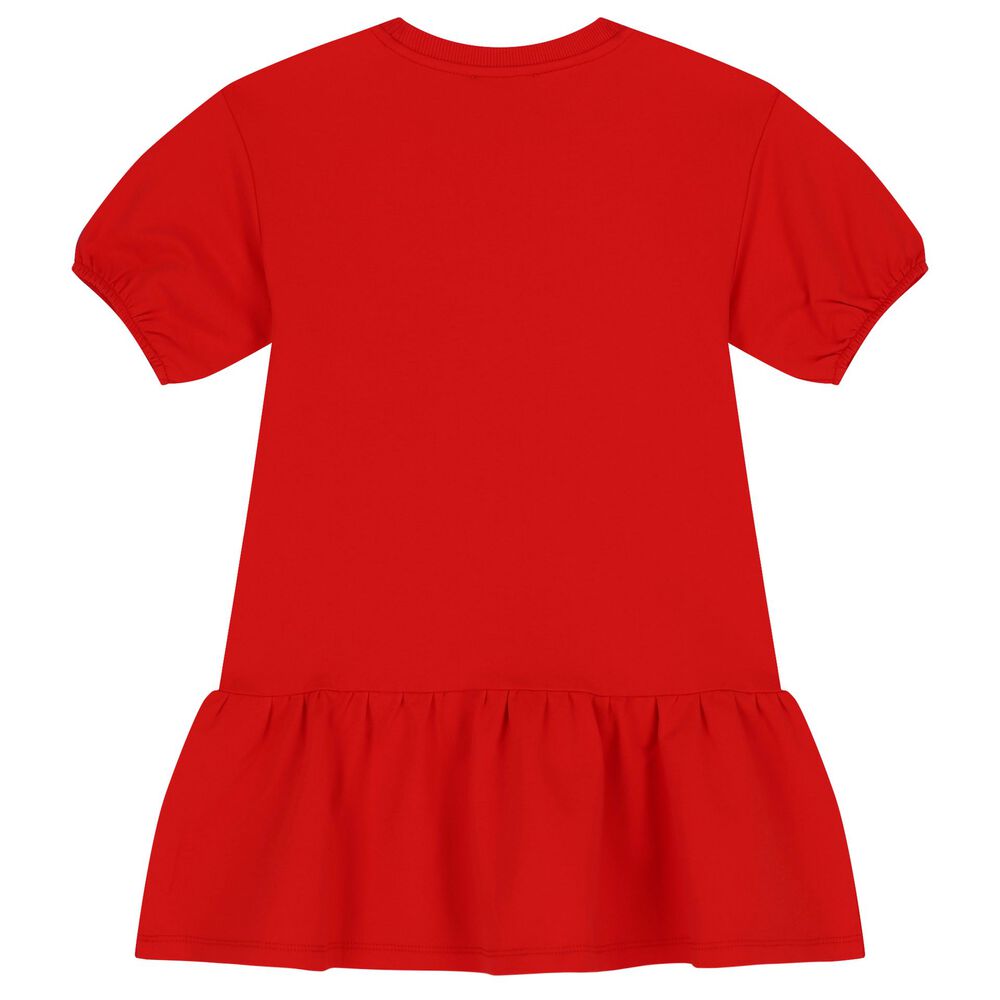 Moschino Girl Ss Velour Dress With Bear With Heart Print RED