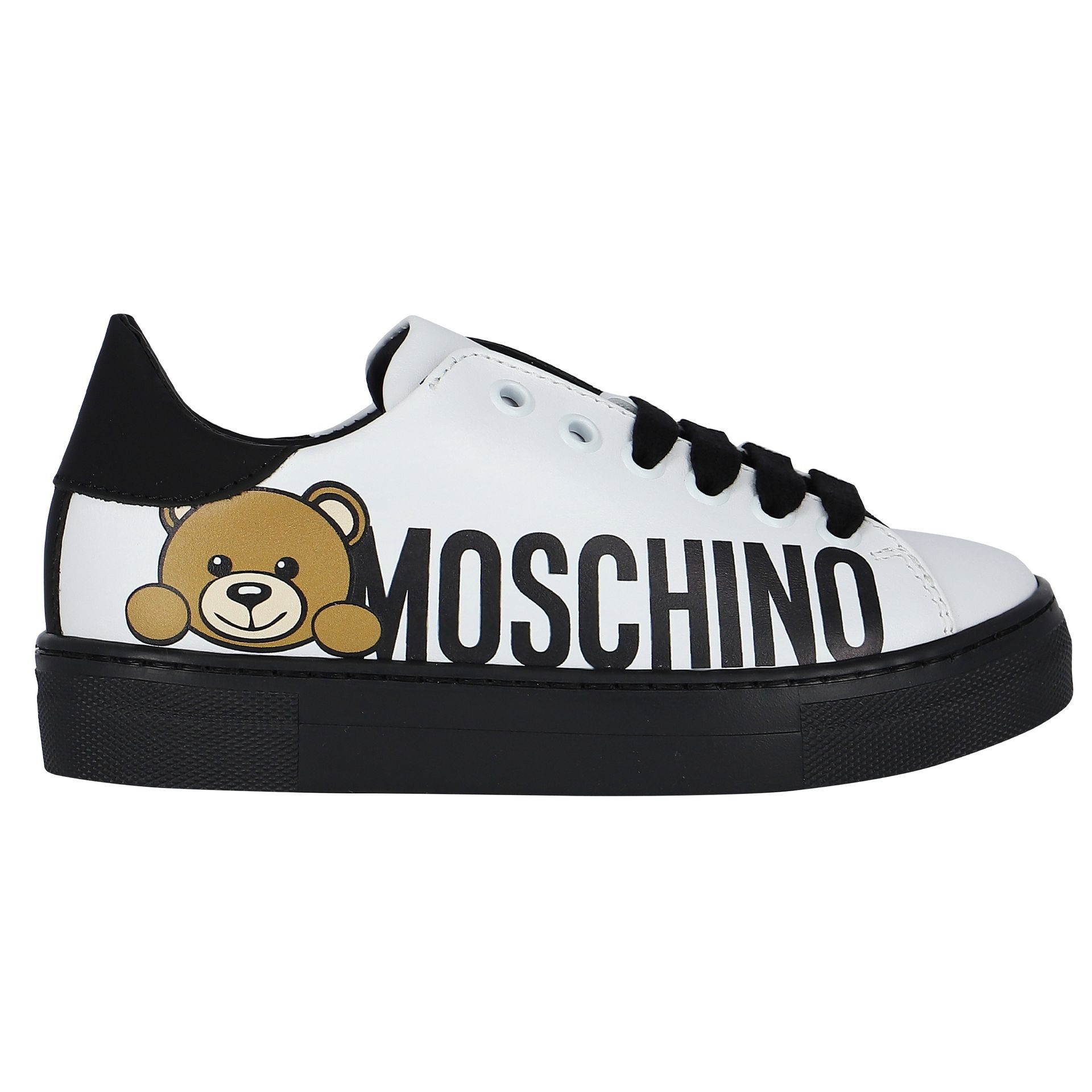 Moschino Kids logo-print leather sneakers - White
