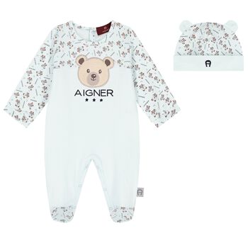 Baby Boys Blue Teddy Bear Logo Babygrow Set