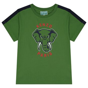 Boys Green Elephant Logo T-Shirt